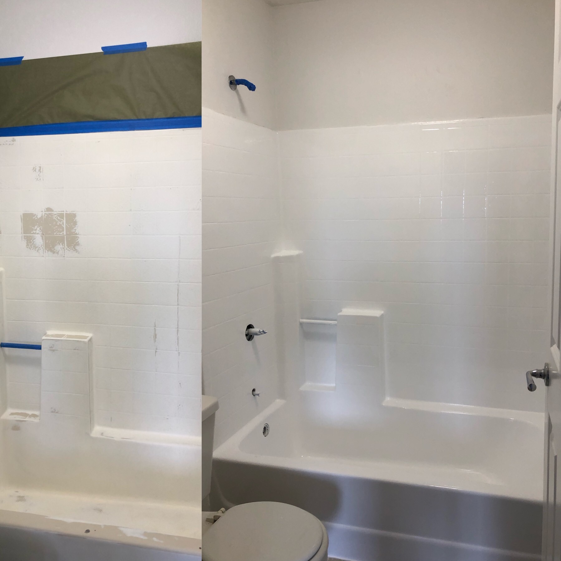 Fiberglass tub surround repaired and refinished white